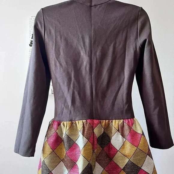 NWT Y2K Alice + Olivia Chocolate Brown Checkered Turtleneck Mini Dress M - Picture 8 of 13
